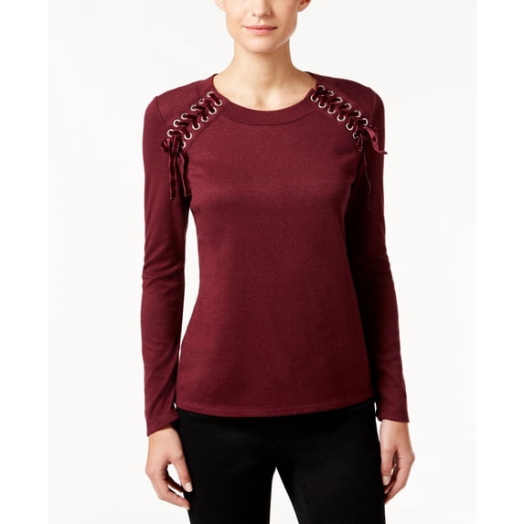 Inc International Concepts Petite Lace-Up Sweater Port PM