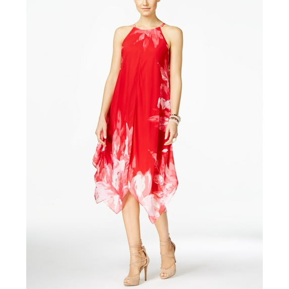 Inc International Concepts Petite Printed Trapeze Dress Real Red 14P