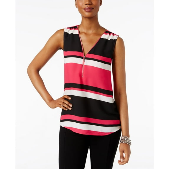 Inc International Concepts Petite Striped Zip-Front Blouse Power Stripe Pink 6P