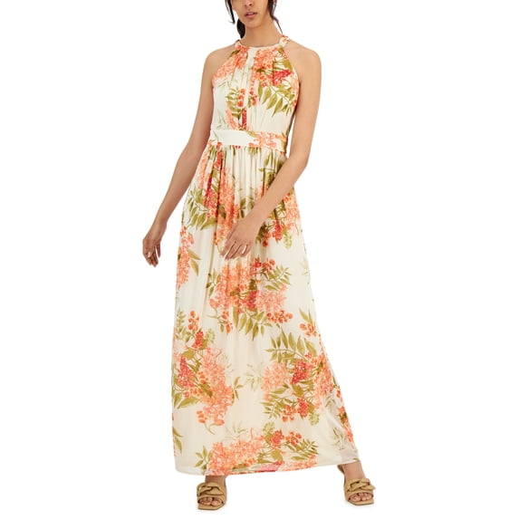 Inc International Concepts Printed Pleated-Bodice Maxi Dress Light Pebble Combo 2