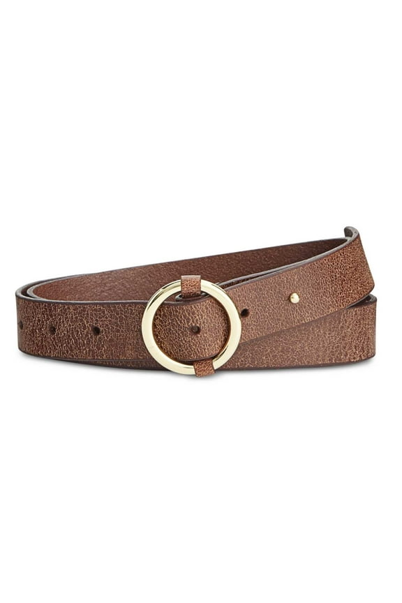 Pull-Through Centerbar Leather Belt Cognac Small