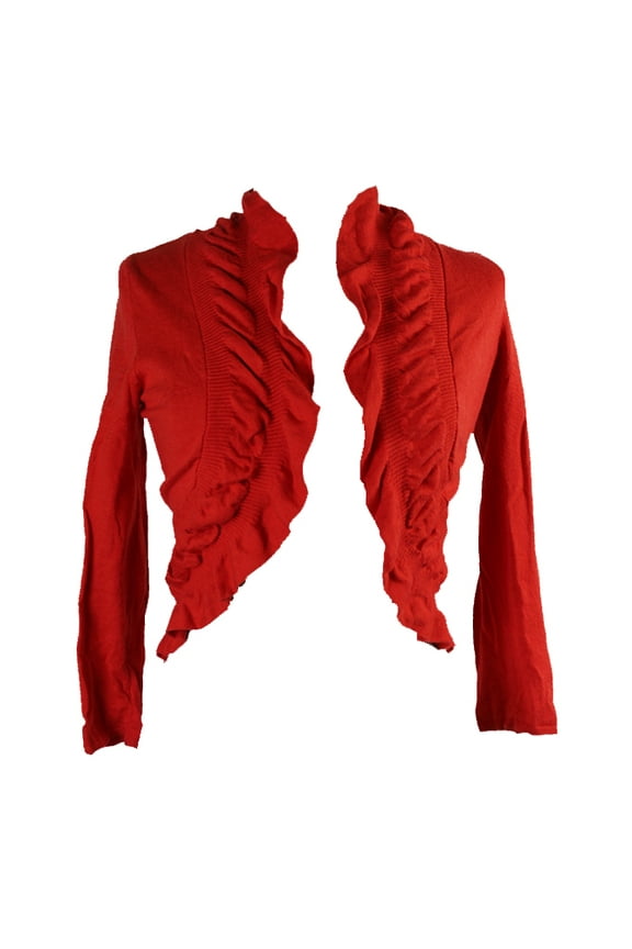 International Concepts  Red Short-Sleeve Ruffled Bolero Cardigan S