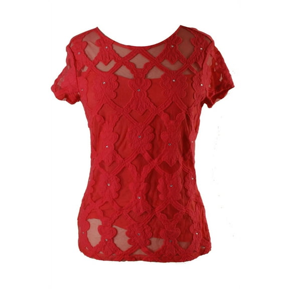 INC International Concepts Women's Embroidered Illusion Top (PS, Hibiscus Bloom)