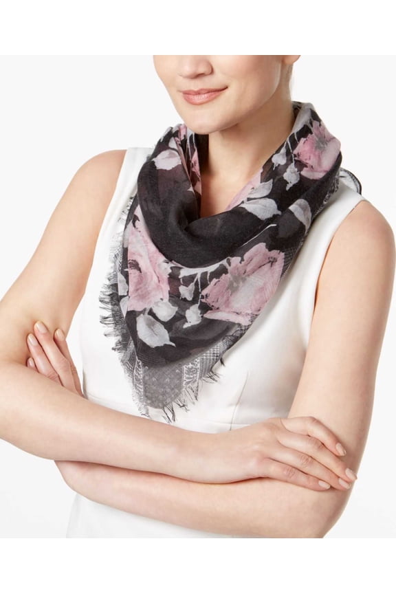 Rose-Print Triangle Scarf (Black, One Size)