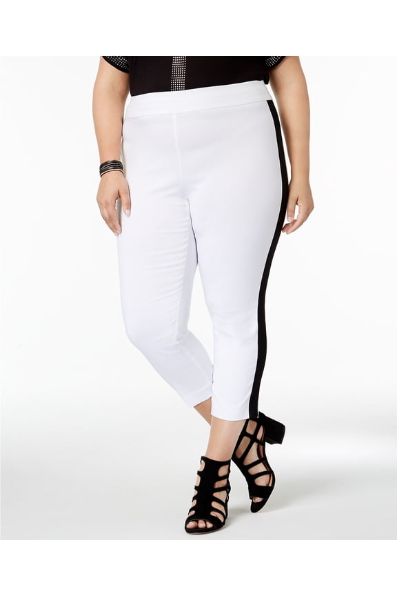 Plus Size Side Stripe Skinny Pants Bright White 22W