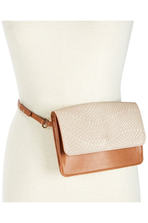 Smooth & Python-Embossed Belt Bag (Blush, XL)