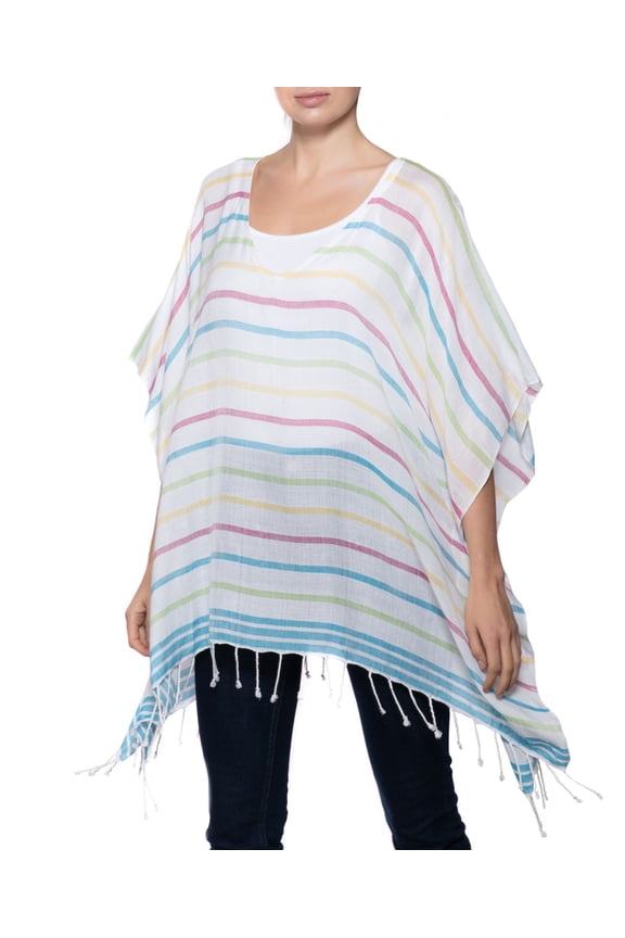 Striped Poncho Rainbow, One Size, Multi