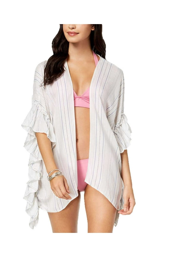 Striped Ruffle Cover-up Chambray (White/Blue, One Size)