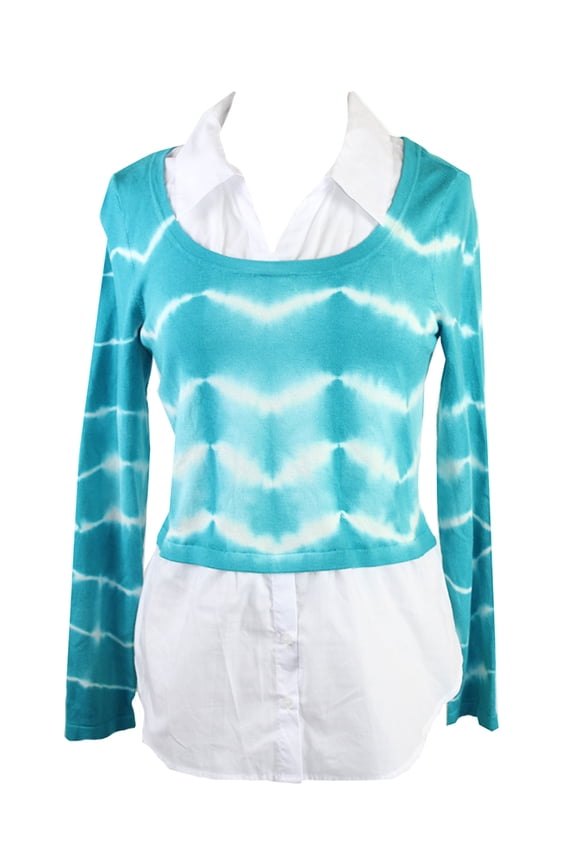 International Concepts Teal Tie-Dye Layered-Look Sweater XL