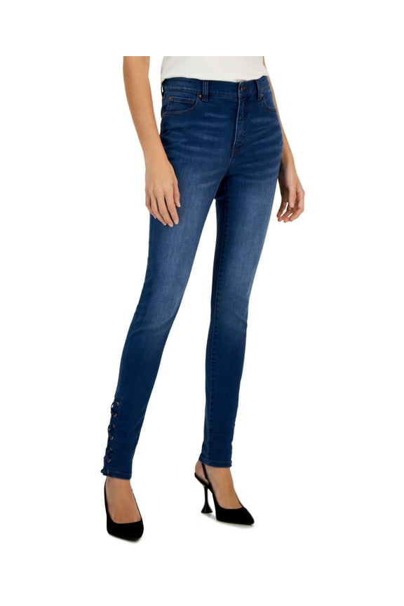 Women's High-Rise Lace-Up Hem Skinny Jeans, Dark Indigo - ( 10 Regular)