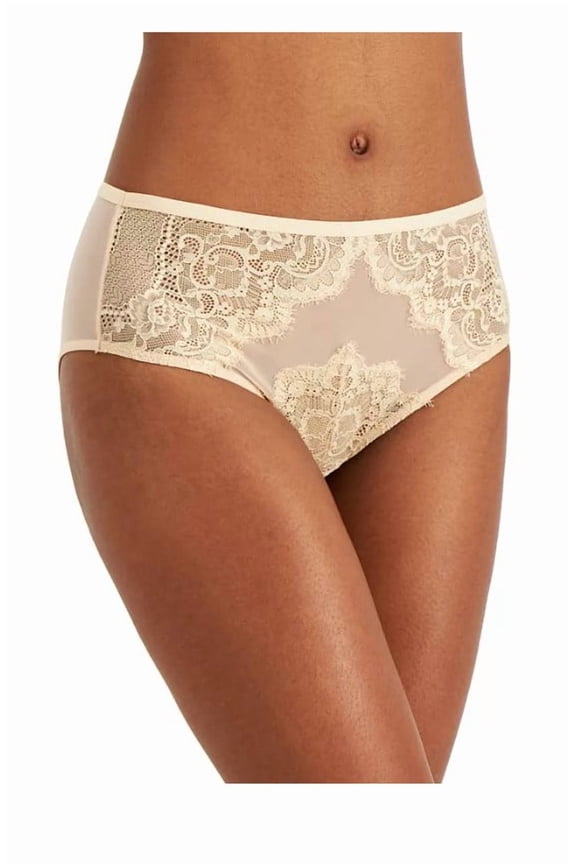 Women's Lace-Trim High-Waist Mesh Brief Underwear-Almond-XL