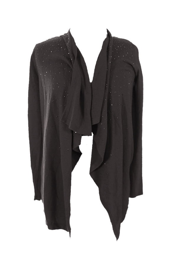 International Concepts Womens Black Embellished Drape-Front Cardigan 2