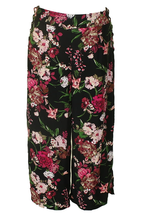 International Concepts Womens Black Multi Floral Printed Cropped Wide-Leg Pants 16