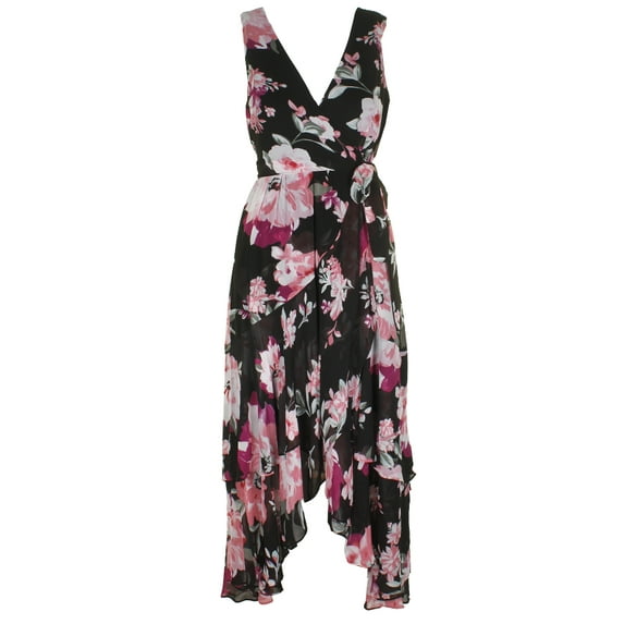 Inc International Concepts Womens Black Pink Sleeveless Floral Print Ruffled Maxi Dress` 4