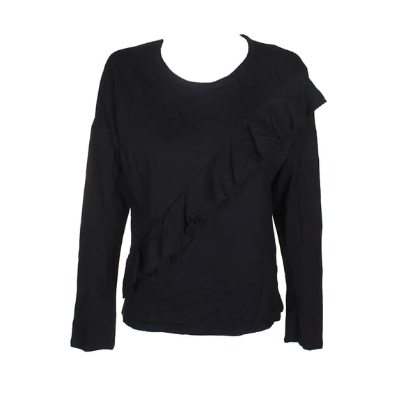 Inc International Concepts Womens Deep Black Ruffled Front Crew Neck Sweatshirt XS