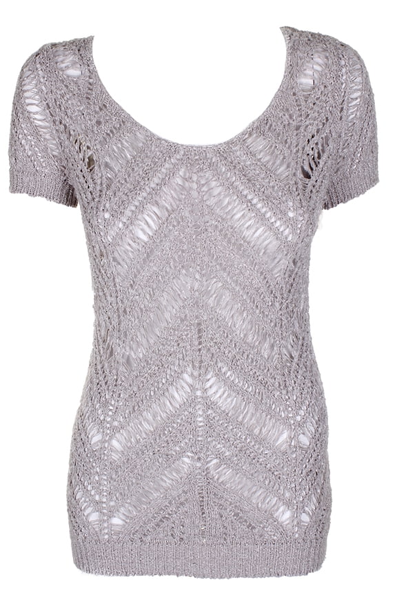 International Concepts Womens Grey Nylon Ribbon Crochet Boat Neck Cap Sleeve Top S