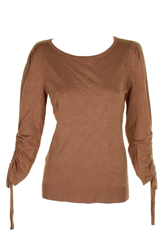 International Concepts Womens Heather Ginger Drawstring-Sleeve Crew Neck Sweater M