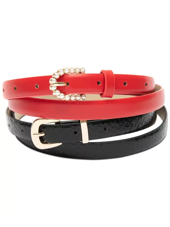 Womens Imitation Pearl & Metal Buckle Buckle Set (S, Red)