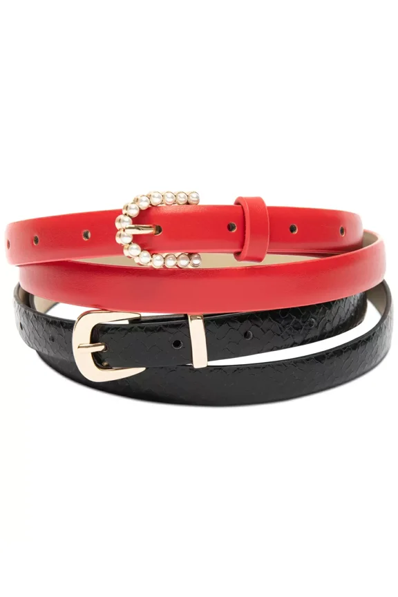 Womens Imitation Pearl & Metal Buckle Buckle Set (S, Red)