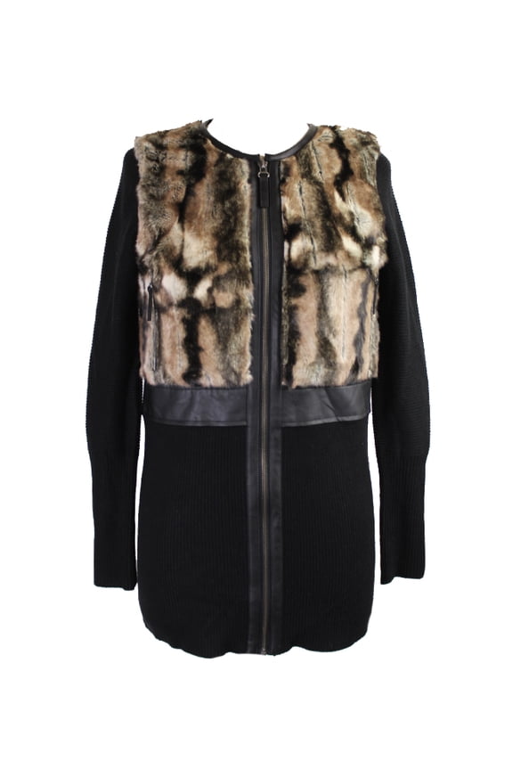 International Concepts Womens Lack Combo Faux-Fur-Inset Sweater Coat S