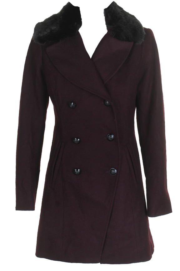 International Concepts Womens Merlot Red Faux-Fur-Trim Peacoat S
