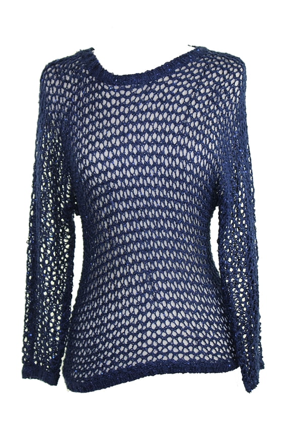 International Concepts Womens Navy Open-Knit Three-Quarter Sleeve Sweater XS