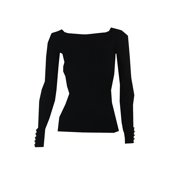 Inc International Concepts Womens Petite Black Button-Trim Ribbed Sweater PP