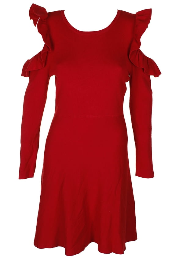 International Concepts Womens Petite Red Cold-Shoulder Sweater Fit & Flare Dress