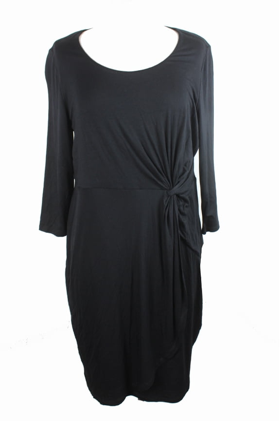 International Concepts Womens Plus Size Black Knotted Faux-Wrap Dress 0X