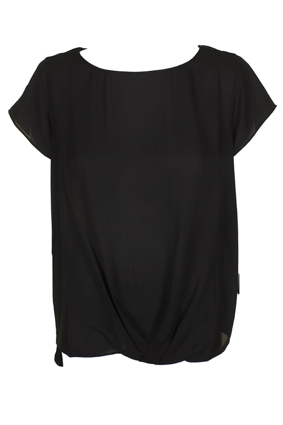 International Concepts Womens Plus Size Black Short-Sleeve Mixed-Media Pleated Hem Top 0X