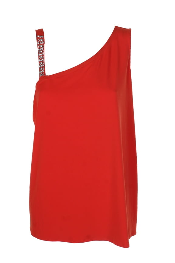 International Concepts Plus Size One Shoulder Rhinestone Trim Top Cosmic Orange 0X
