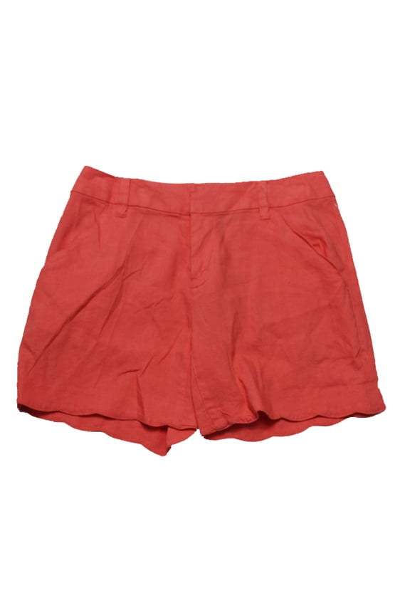 International Concepts Womens Rose Coral Linen-Blend Scalloped Shorts 0