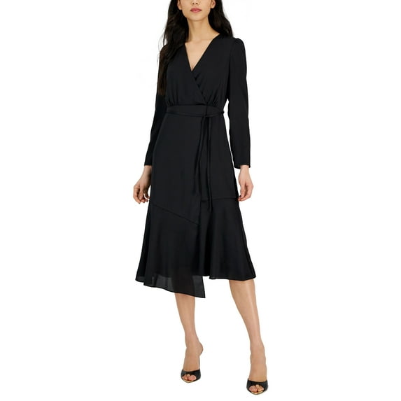 Inc International Concepts Womens V-Neck Faux-Wrap Dress Black 2