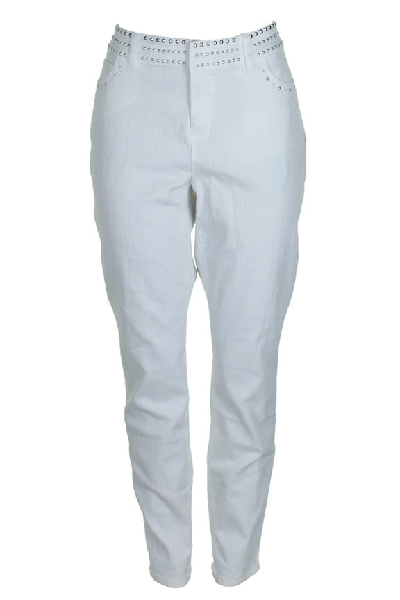 International Concepts Womens White Silver Studded White Skinny Jeans 14