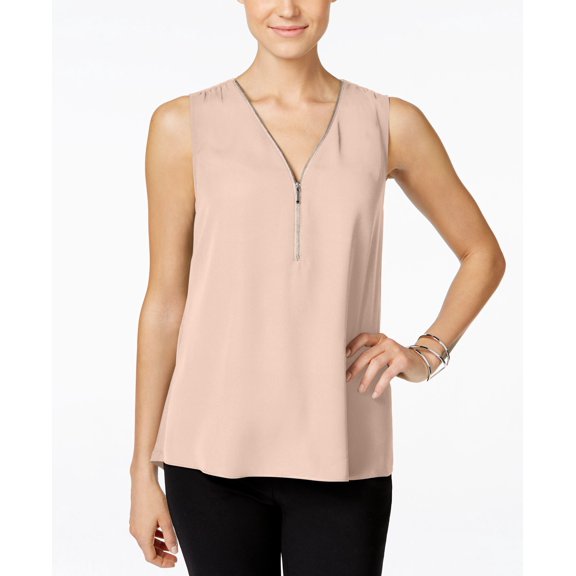 Inc International Concepts Zip-Front Knit-Back Top New Pale Blush PM