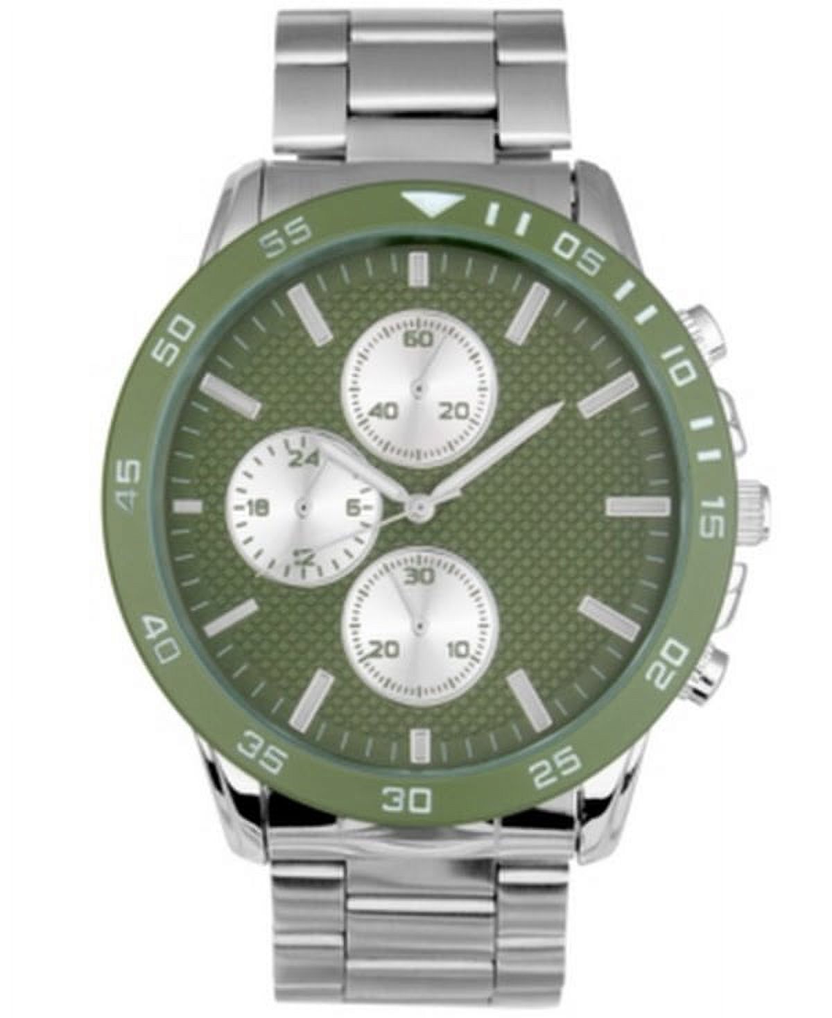 Inc Mens Imitation Chronograph Silver-Tone Link Bracelet Watch 48mm: OS/Green - image 1 of 1