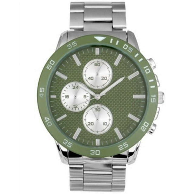 Inc Mens Imitation Chronograph Silver-Tone Link Bracelet Watch 48mm: OS/Green