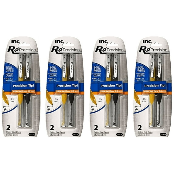 Inc. R-2 Precision 0.5 mm Roller Ball Liquid Ink Fine Point Pens, Black Ink, 4 Packs, 8 Pens Total (Barrel Colors May Vary)