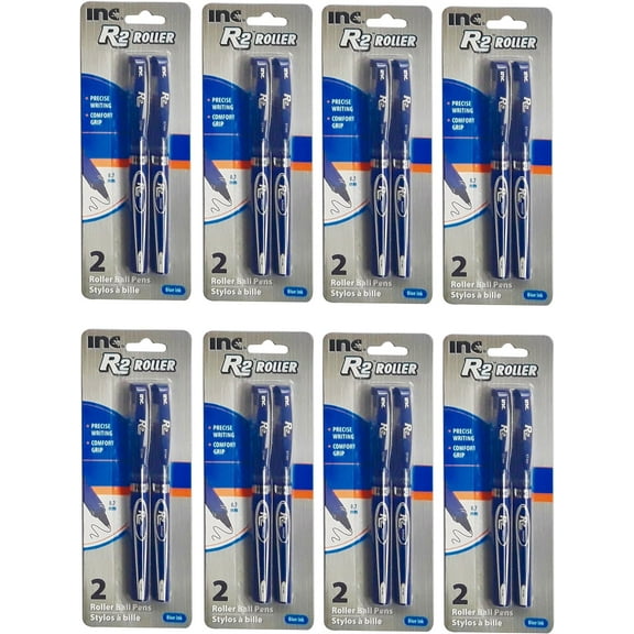 Inc. R-2 Roller Ball Pens, Blue, (8 Packs of 2 , 16 ct. )