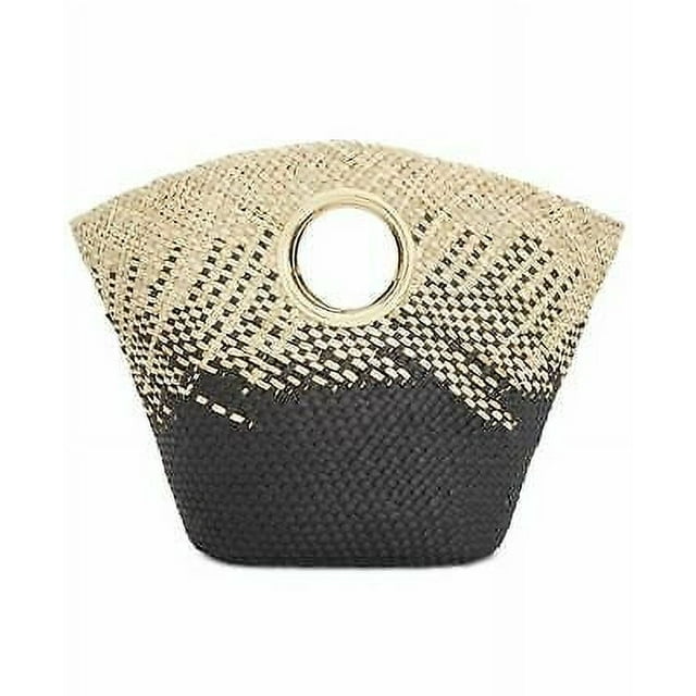 Inc Straw Two-Tone Large Straw Bag Summer Beach Tote Bag Title: Black ...