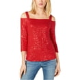 thumbnail image 1 of Inc Women's Sequined Cold Shoulder Blouse, Red, X-Small, 1 of 3