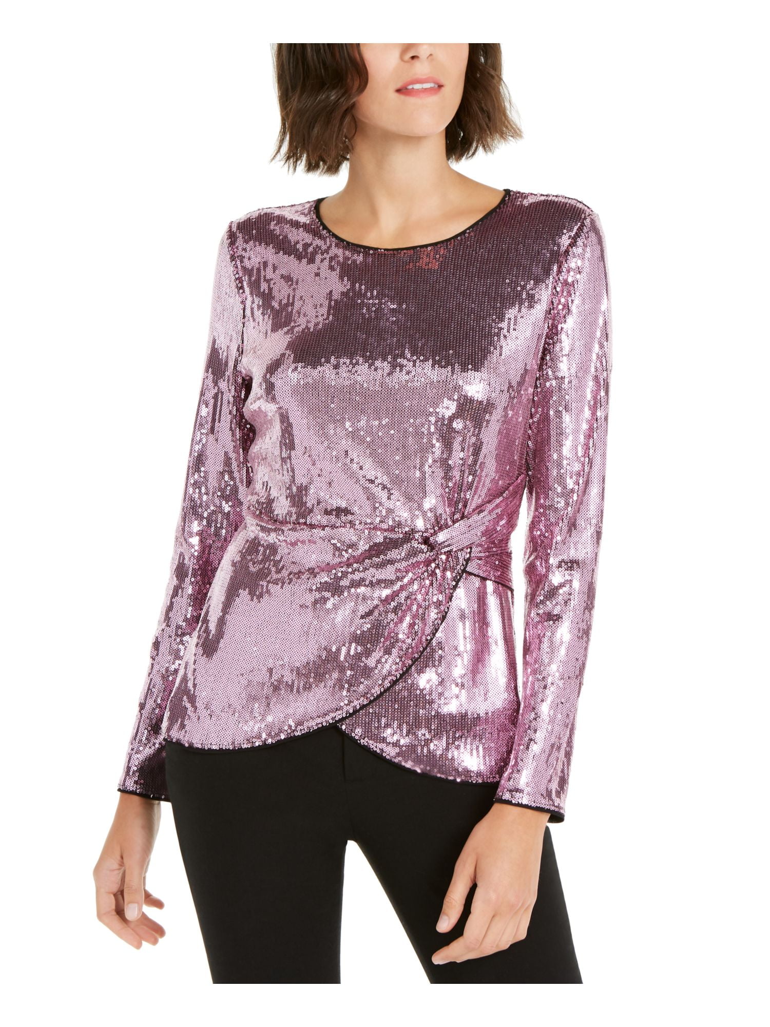 Inc Women's Twisted Sequined Top, Pink, Large
