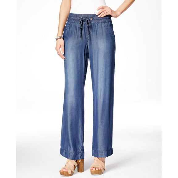 Inc Womens Regular Fit Drawstring Wide Leg Pants Indigo 8