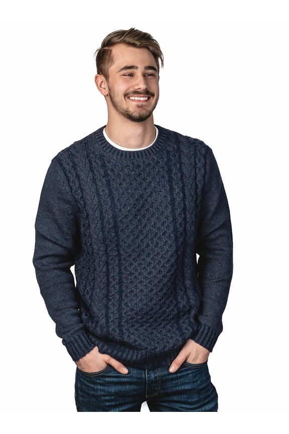 - Alpaca Wool Cable Crew Neck Two-Tone Pullover For Men