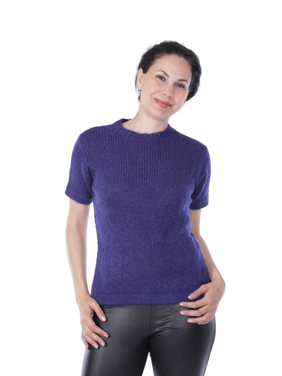 - Blair Short Sleeve Suri Alpaca Wool Pullover Sweater for Women