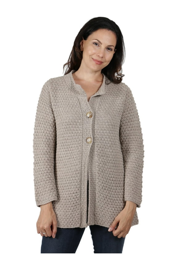 ~ Female Hand Knit Alpaca Swing Cardigan Thigh Length