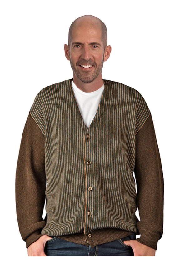 - Men’s Pin-Striped Alpaca Button Down Cardigan – 100% Pure Alpaca Wool – Classic V-Neck Sweater with Ribbed Trim – Warm, Breathable, Lightweight