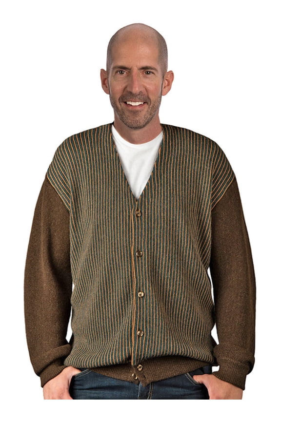 - Men’s Pin-Striped Alpaca Button Down Cardigan – 100% Pure Alpaca Wool – Classic V-Neck Sweater with Ribbed Trim – Warm, Breathable, Lightweight
