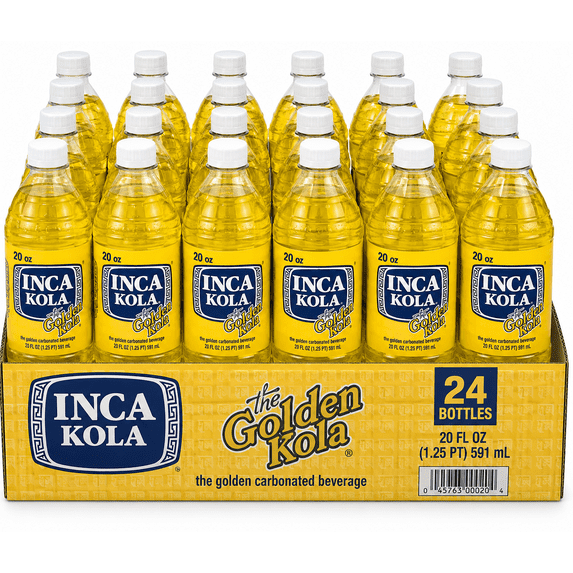 Inca Kola Soda, 20 fl oz Plastic Bottles, 24 Pack Golden Cola Soft Drink