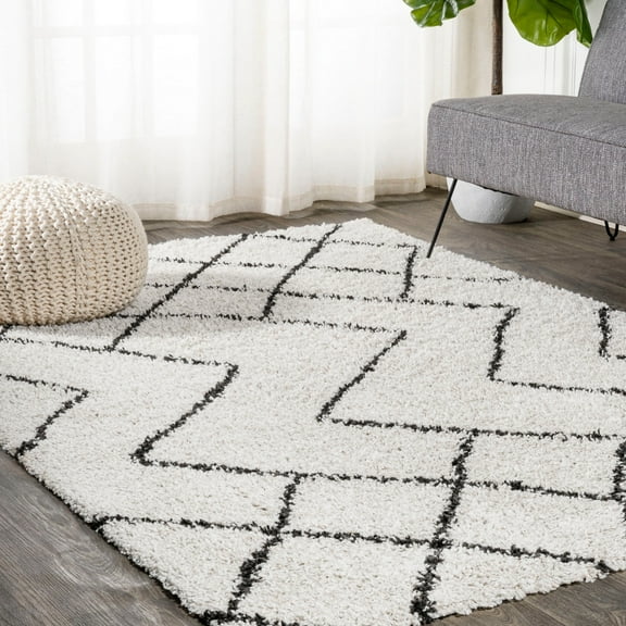 JONATHAN Y LONDON SHAG 4 x 6 Area Rug, Inca Moroccan Diamond - Beige/Dark Gray, SHG101A-4
